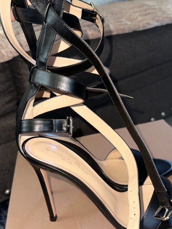 Gianvito Rossi ALERIS 105 LEATHER SANDALS BLACK Strappy - Picture 3 of 7
